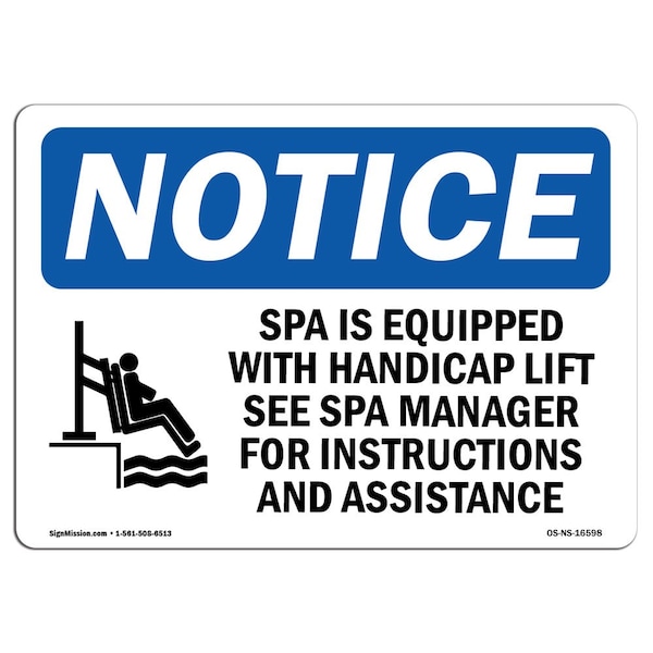 Sign, 3.5" H, 5" W, Spa Equipped W/ Accessible Lift Sign, Landscape, NS-D-35-L-16598-10PK
